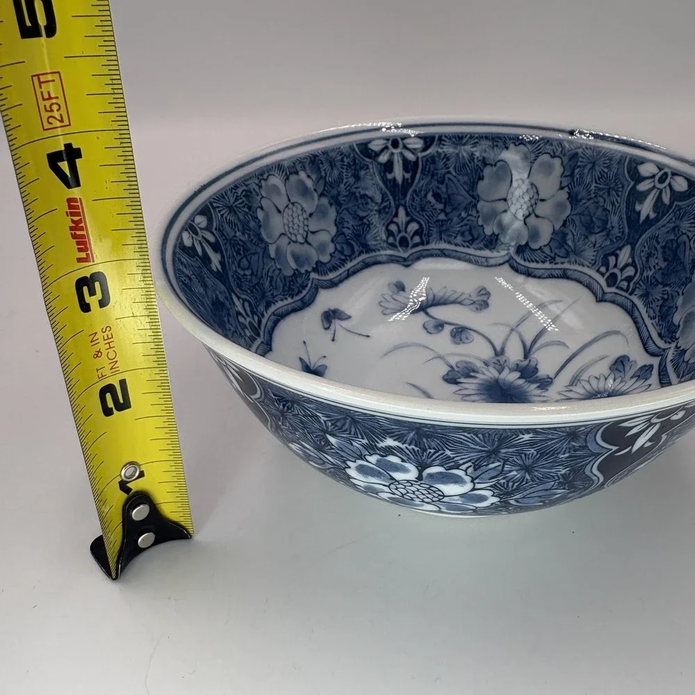 Japanese Blue Floral Porcelain Soup Bowl Asian Style Flower Design Tableware 6